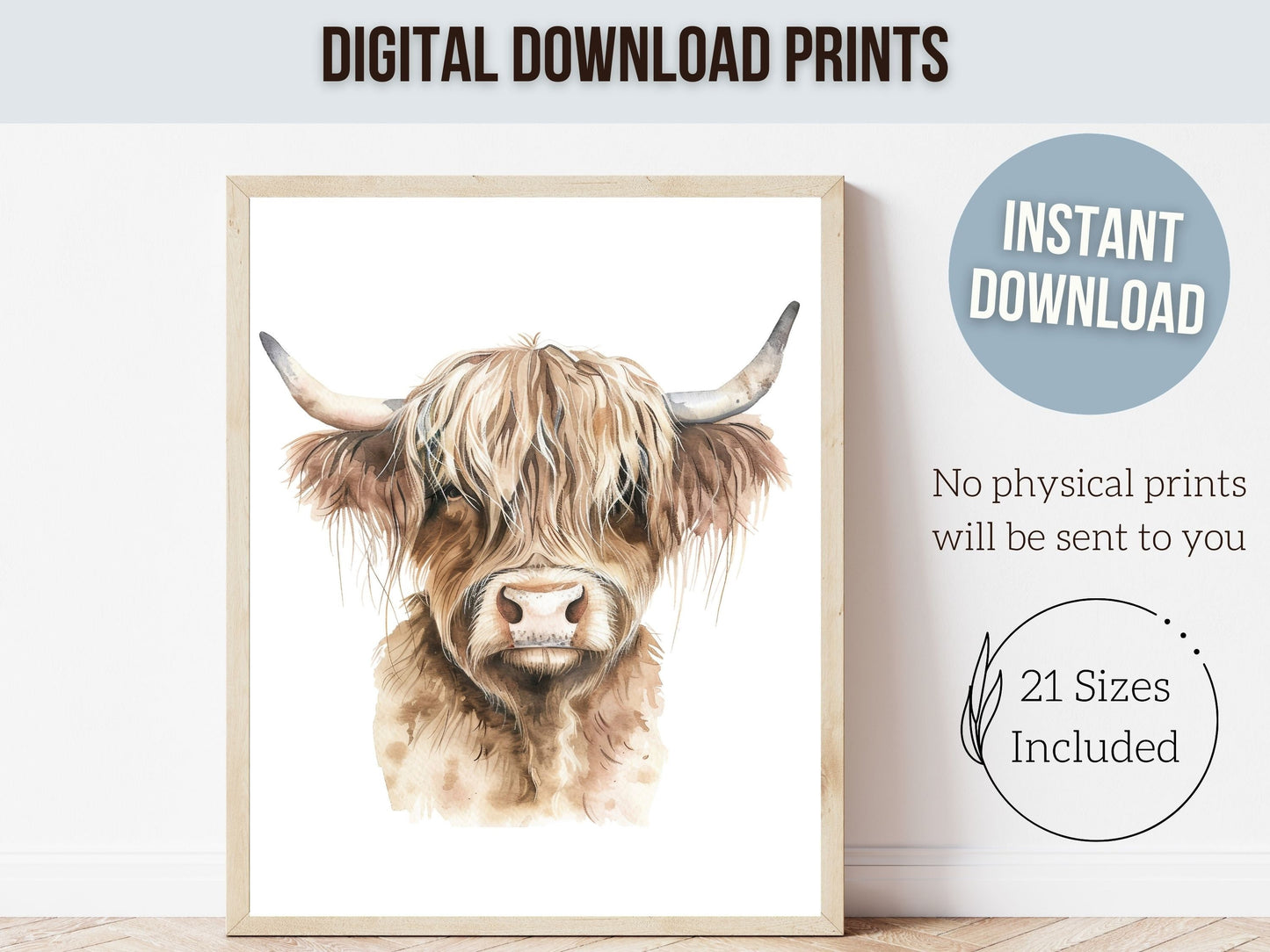 Highland Cow Nursery Print, Highland Cow Nursery Decor Gifts, Kids Farm Bedroom Wall Decor, Minimalist Highland Cow Digital Download Print