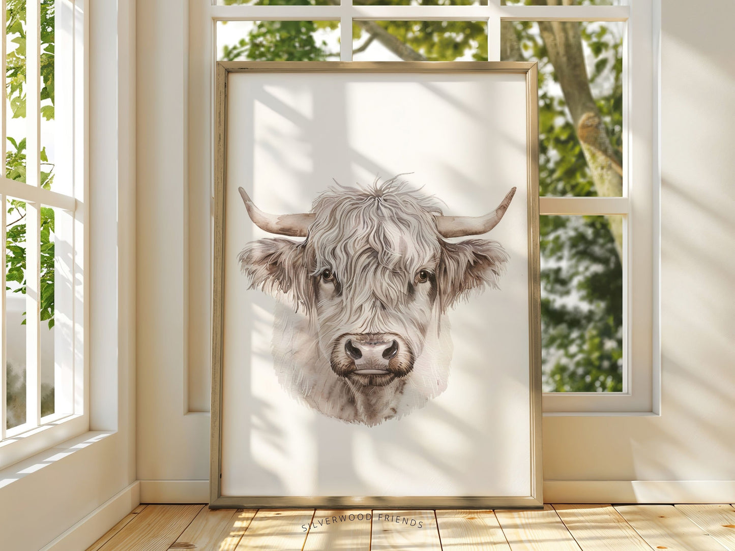 Highland Cow Print Gifts, Highland Cow Nursery Decor, Kids Farm Bedroom Wall Decor, Minimalist Highland Cow Digital Download Print