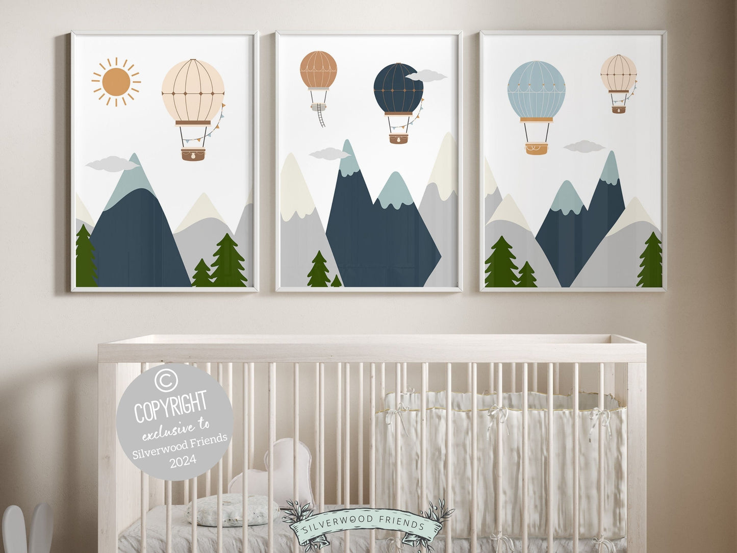 Hot Air Balloon Nursery Prints, Navy Blue Mountain Adventure Nursery Decor, Toddler Boys Transport Adventure Room Wall Decor Digital Prints