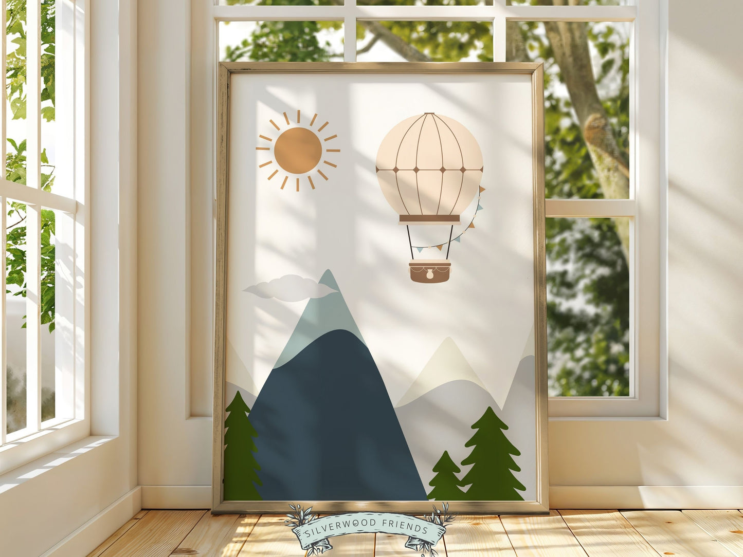 Hot Air Balloon Nursery Prints, Navy Blue Mountain Adventure Nursery Decor, Toddler Boys Transport Adventure Room Wall Decor Digital Prints
