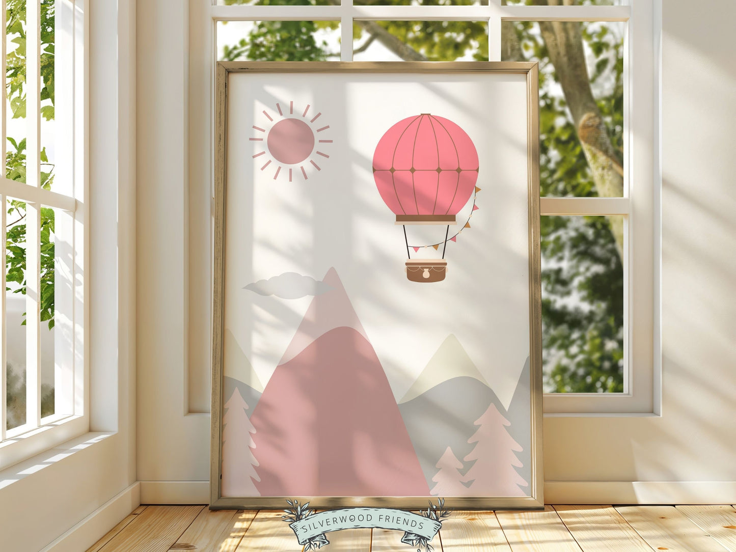 Pink Hot Air Balloon Nursery Prints, Baby Girl Blush Pink Air Balloon Nursery Decor, Adventure Room Wall Decor Girls Nursery Digital Prints