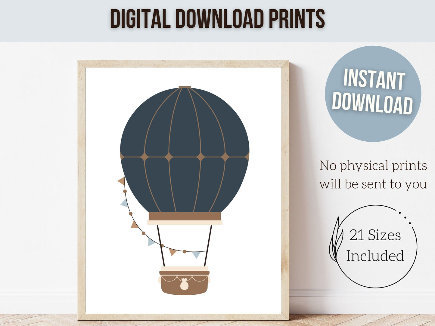Hot Air Balloon Nursery Prints, Baby Boys Navy Blue Adventure Nursery Decor, Toddler Boys Transport Adventure Room Wall Decor Digital Prints