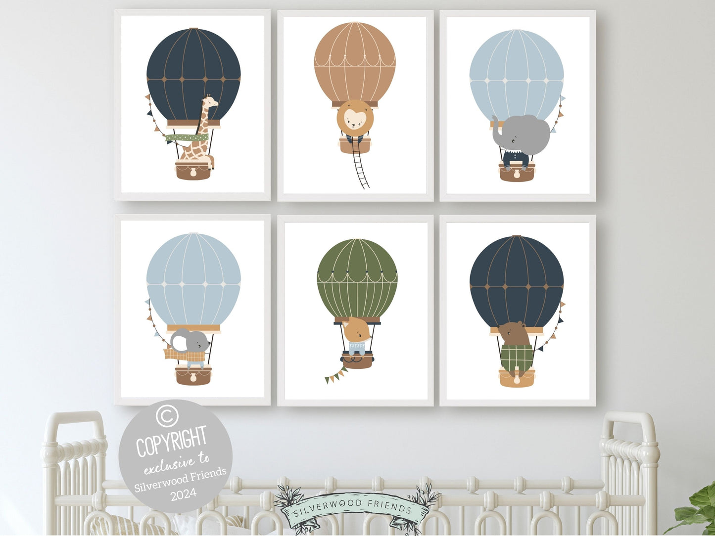 Hot Air Balloon Nursery Prints, Safari Animal Nursery Decor, Jungle Nursery Wall Art, Woodland Animal Balloon Nursery Decor Digital Prints