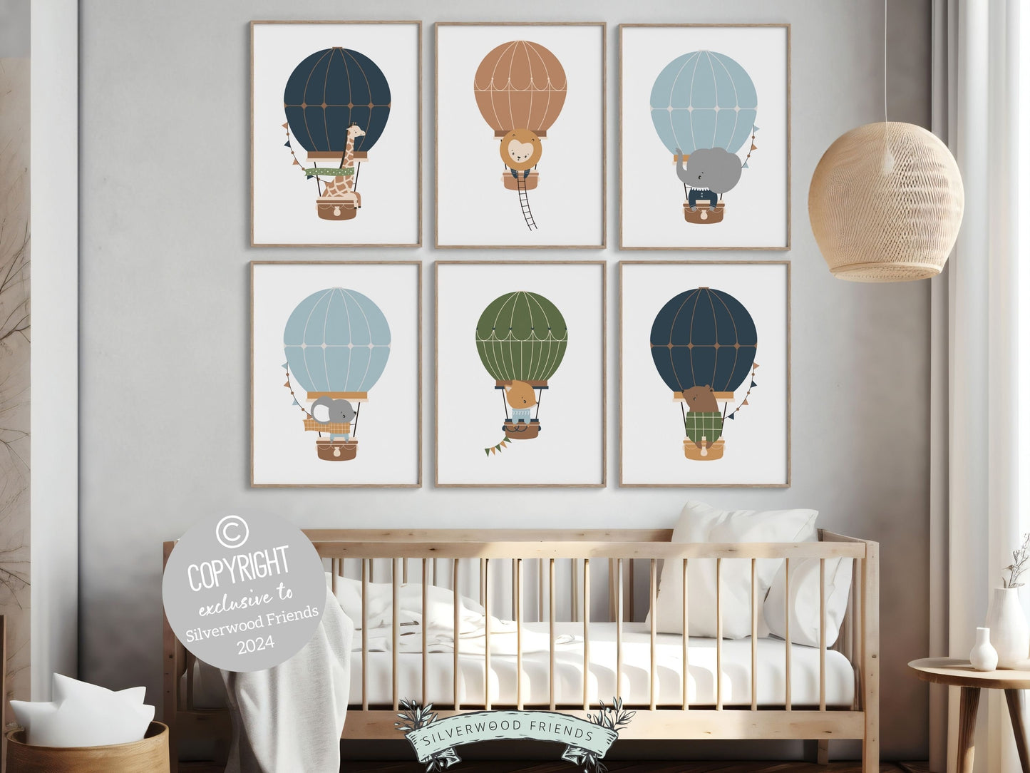 Hot Air Balloon Nursery Prints, Safari Animal Nursery Decor, Jungle Nursery Wall Art, Woodland Animal Balloon Nursery Decor Digital Prints