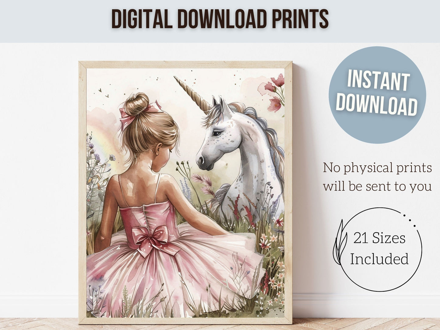 Baby Girl Unicorn Nursery Print, Unicorn Ballerina Nursery Decor, Wildflower Nursery Wall Art, Floral Ballet Fantasy Nursery Digital Print