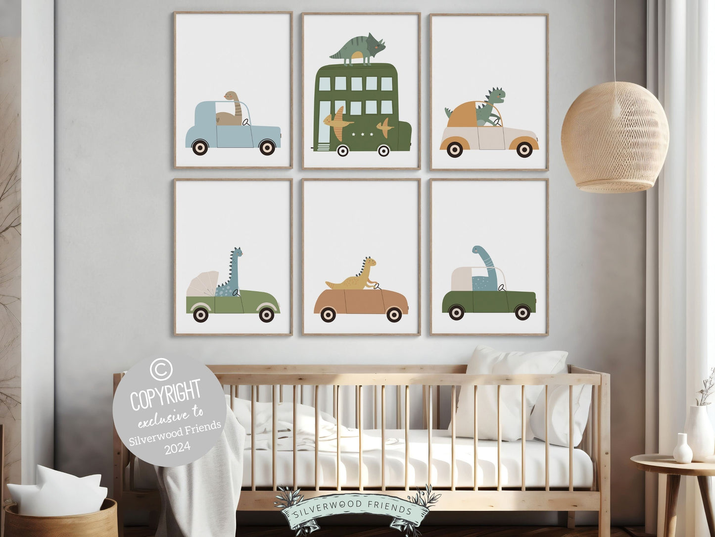 Dinosaur Nursery Print, Toddler Boys Transport Nursery Room Decor, Dinosaur Playroom Print Set, Baby Boy Dino Car Nursery Art Digital Print