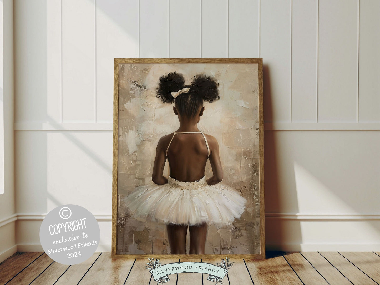 Black Ballerina Nursery Print, featuring an adorable black ballerina. Perfect for your ballet themed nursery or dance inspired bedroom, this charming print inspires imagination and fosters a love for ballet and dreams of graceful twirls.