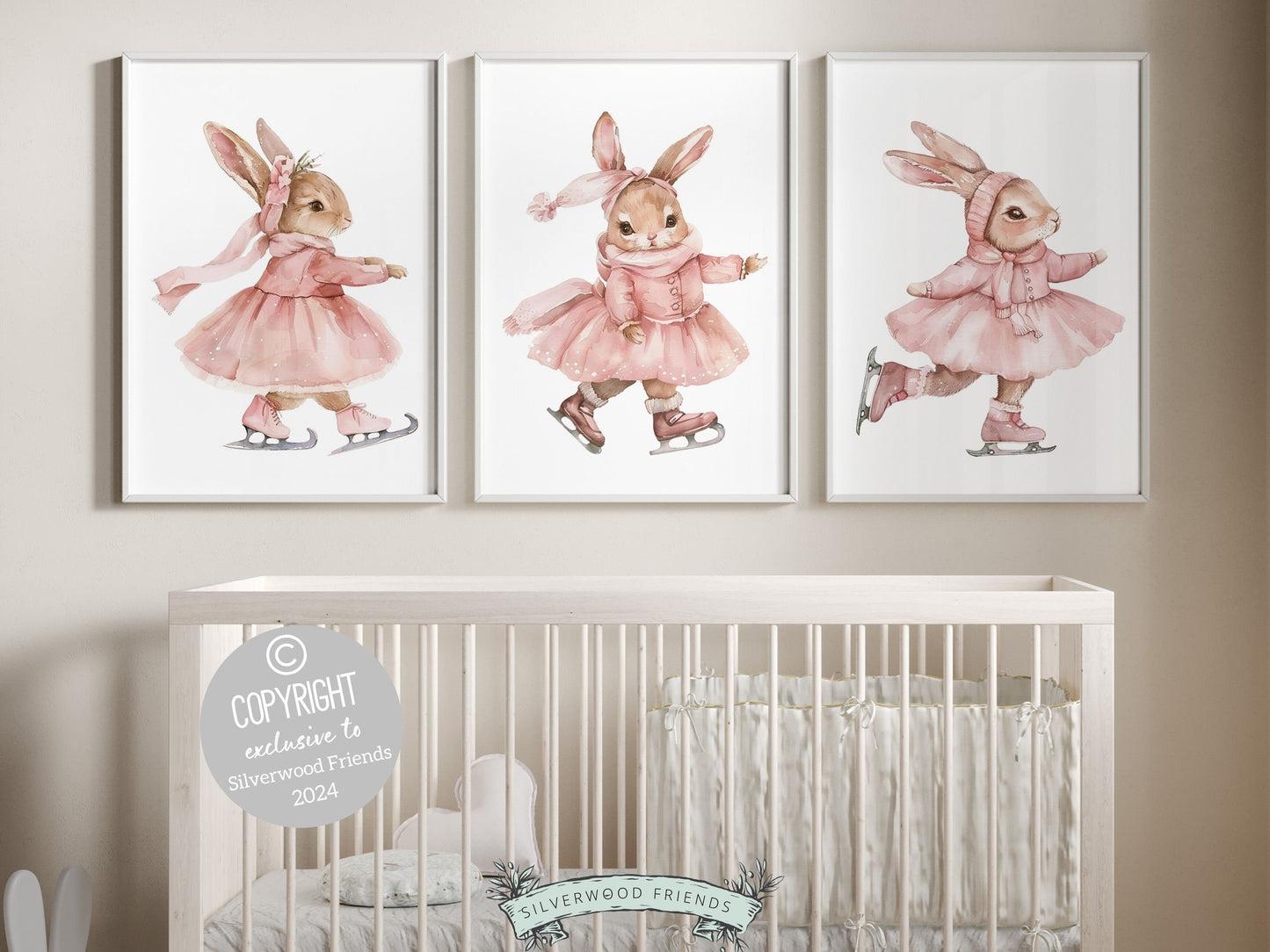 Figure Skating Print, Baby Girl's Bunny Nursery Prints, Ballerina Bunny Nursery Decor, Ice Skating Gift Girls Sport Room Decor Digital Print