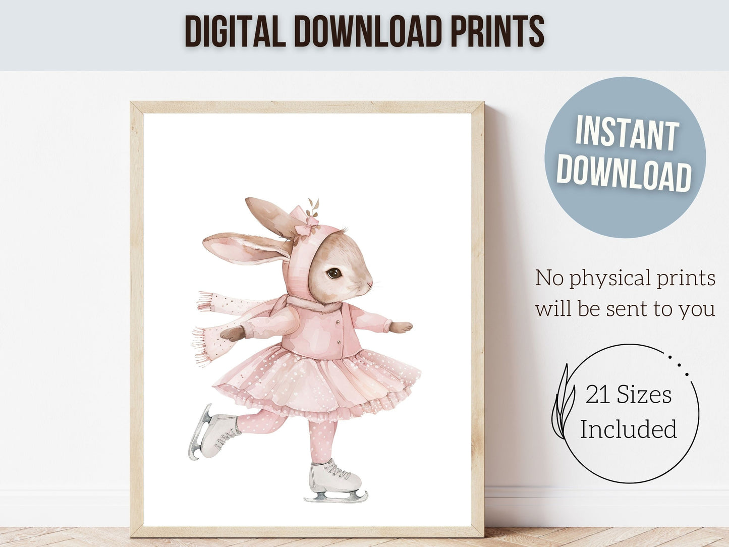 Figure Skating Bunny Nursery Print, Baby Girl Nursery Print, Ballerina Bunny Nursery Decor, Ice Skating Gift Girls Sport Room Digital Print