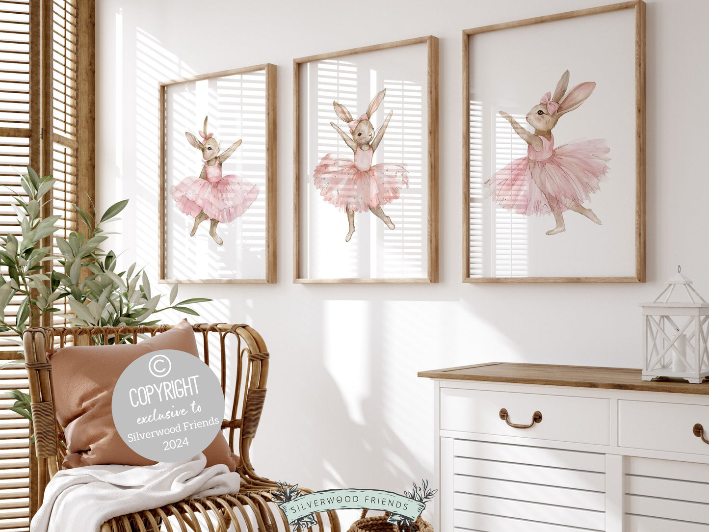 Our gorgeous Bunny Ballet Nursery Prints with ballerina bunny rabbits in pale pink tutus, are perfect for your little girls ballet nursery decor and also makes a unique ballet baby shower gift.