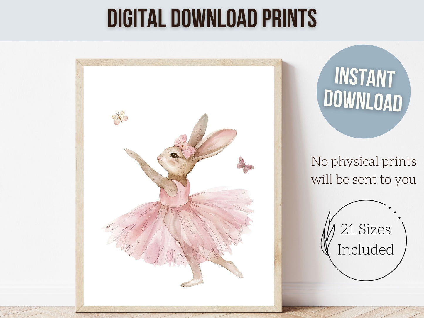 Baby Girl's Ballet Bunny Nursery Prints, Baby Girl Ballerina Bunny Nursery Decor, Ballerina Bunny Wildflower Nursery Wall Art Digital Prints