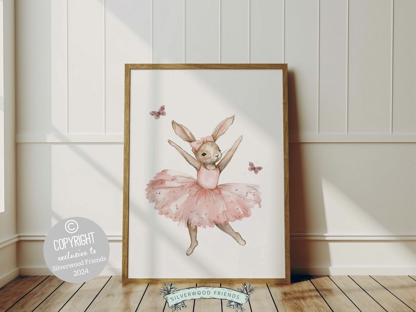 Baby Girl's Ballet Bunny Nursery Prints, Baby Girl Ballerina Bunny Nursery Decor, Ballerina Bunny Wildflower Nursery Wall Art Digital Prints