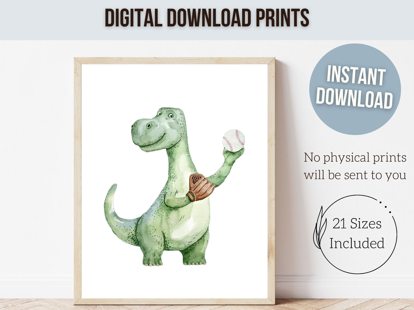 Baseball Nursery Prints, Baby Boy Dinosaur Baseball Nursery Decor, Sport Theme Wall Art, Dino Toddler Room, Boys Room Baseball Digital Print
