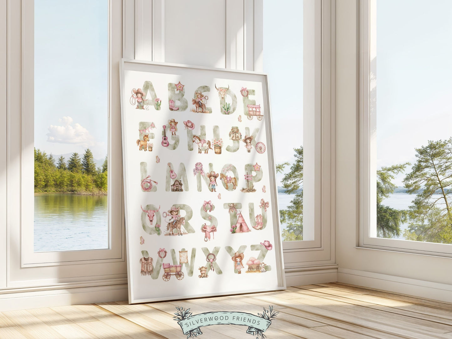 Cowgirl Alphabet Nursery Print, Cowgirl Nursery Decor, Baby Girl Western Nursery Decor, Wild West Rodeo Horse Nursery Wall Art Digital Print