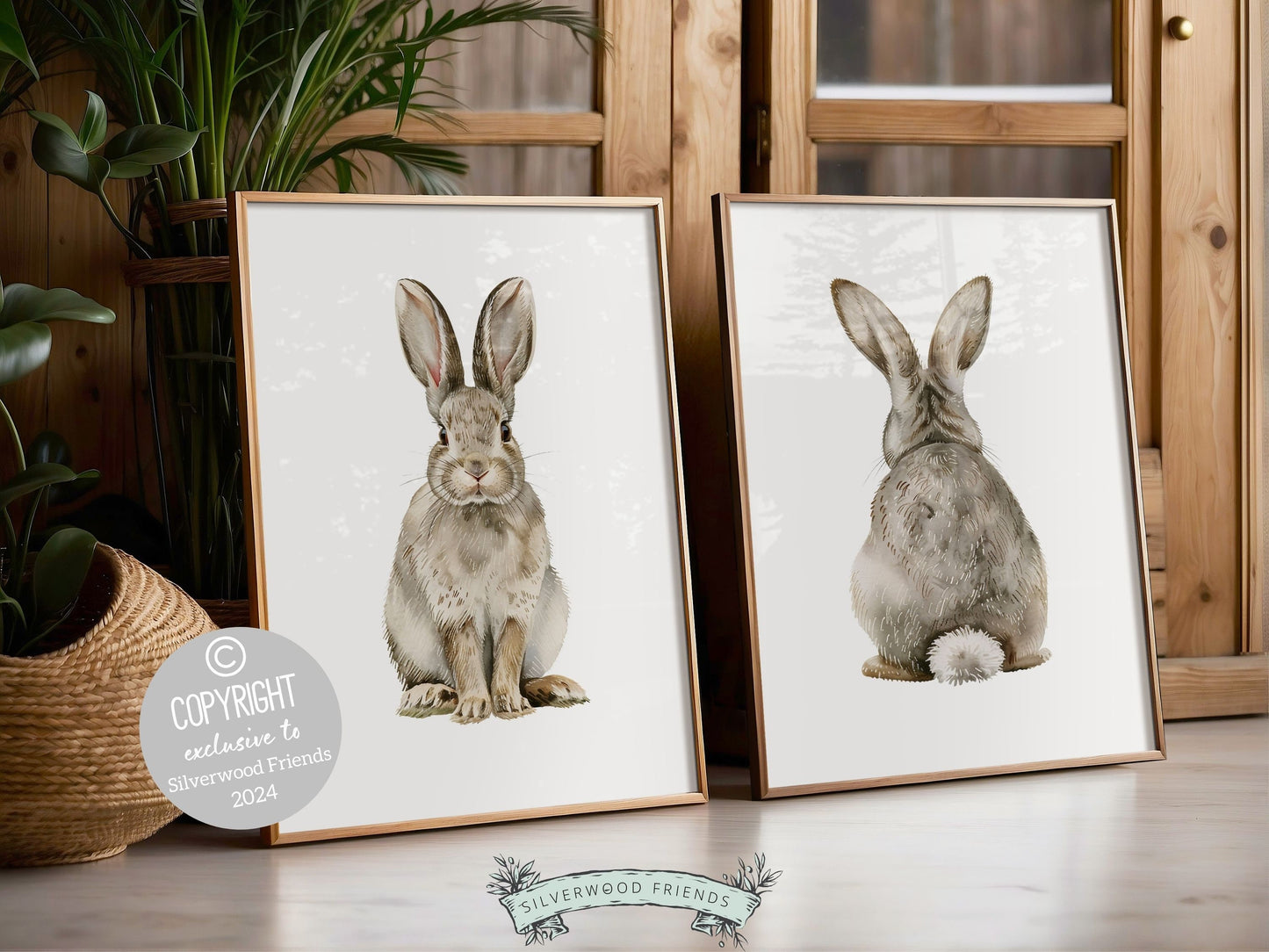 Bunny Nursery Print Set of 2, Bunny Rabbit Nursery Wall Art, Woodland Nursery Decor, Minimalist Neutral Nursery Bunny Tail Digital Print