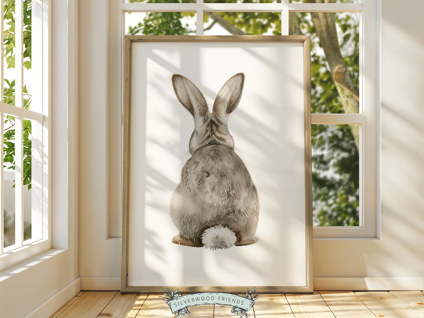 Bunny Nursery Print Set of 2, Bunny Rabbit Nursery Wall Art, Woodland Nursery Decor, Minimalist Neutral Nursery Bunny Tail Digital Print