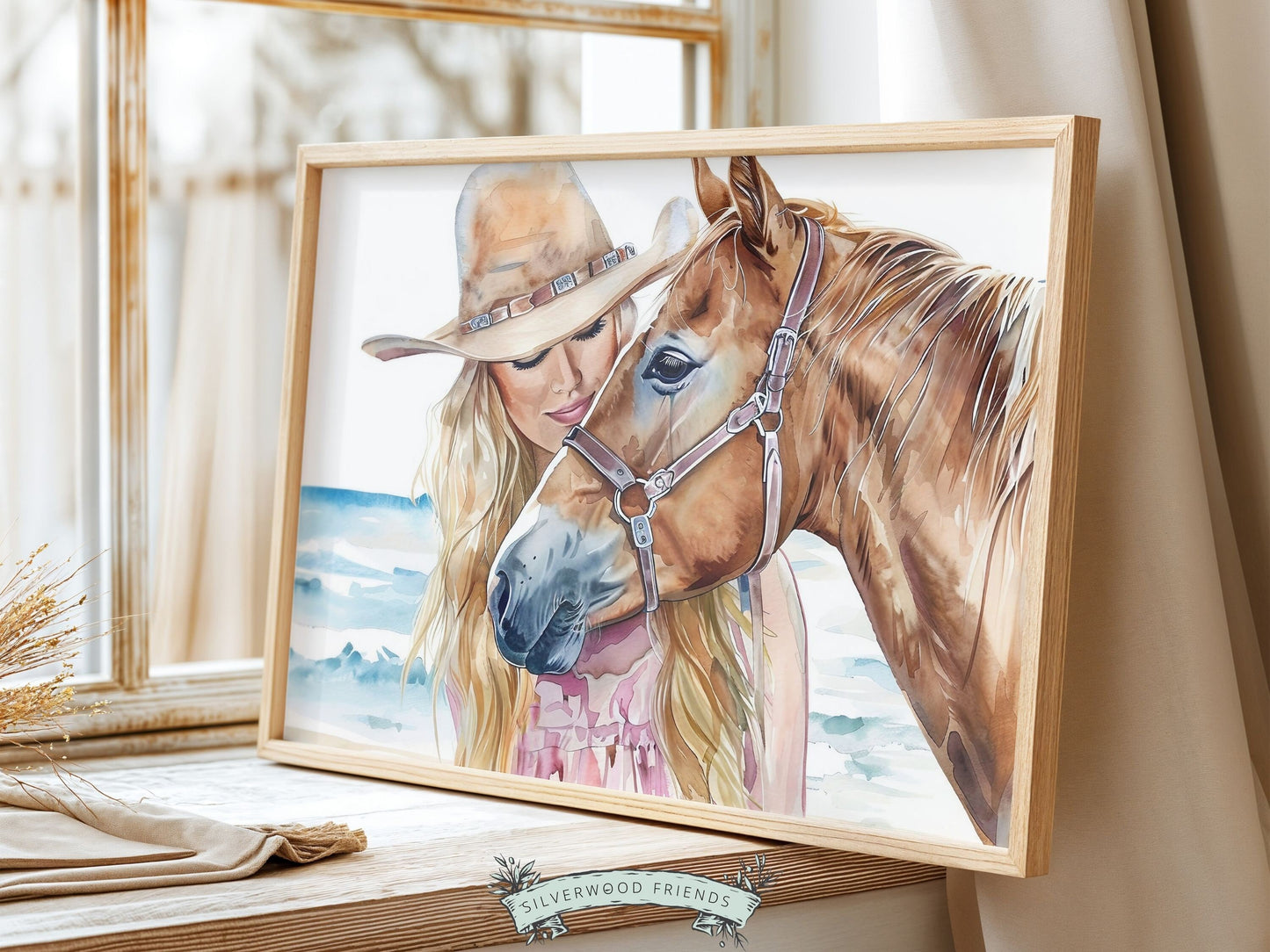 Coastal Cowgirl Print, Beachy Wall Art, Cowgirl Horse Wall Art, Western Wall Decor, Preppy Room Decor, Horse Riding Wall Art Digital Print