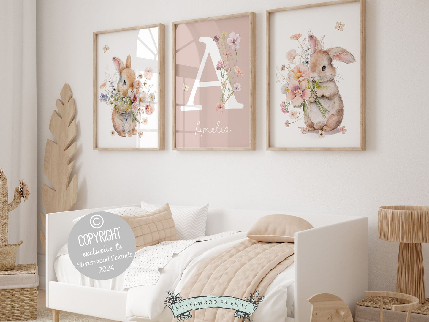 Bunny Nursery Prints, Floral Bunny Nursery Wall Art, Wildflower Bunny Rabbit Nursery Decor Girl,Baby Girl Floral Bunny Nursery Digital Print