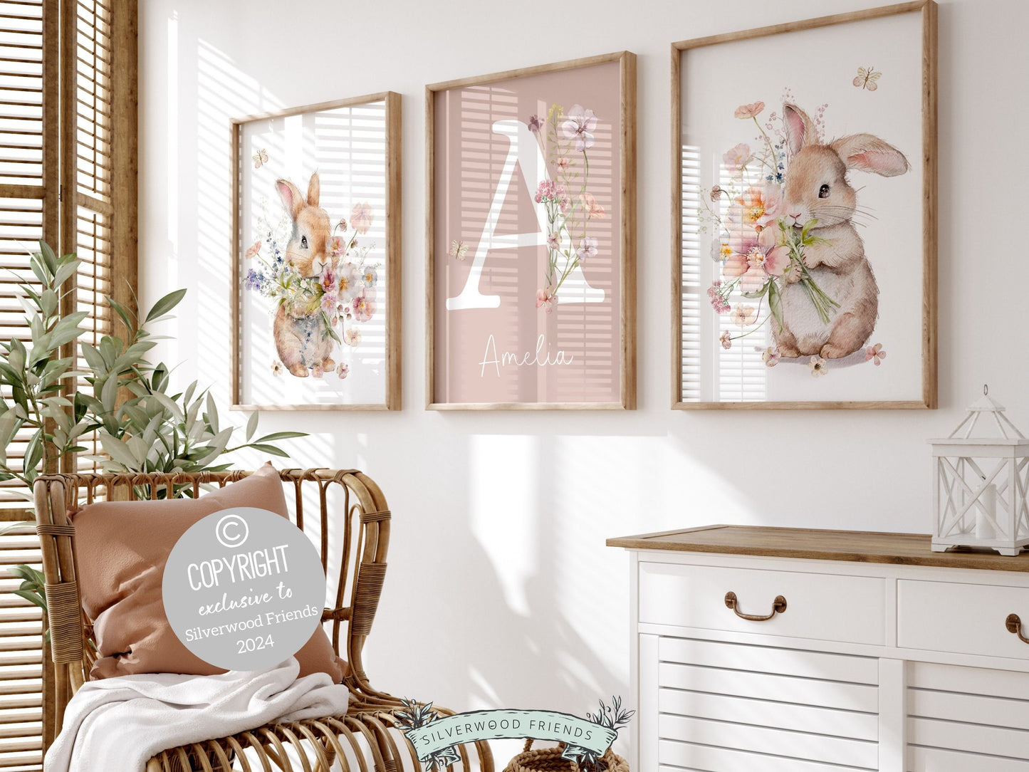 Bunny Nursery Prints, Floral Bunny Nursery Wall Art, Wildflower Bunny Rabbit Nursery Decor Girl,Baby Girl Floral Bunny Nursery Digital Print