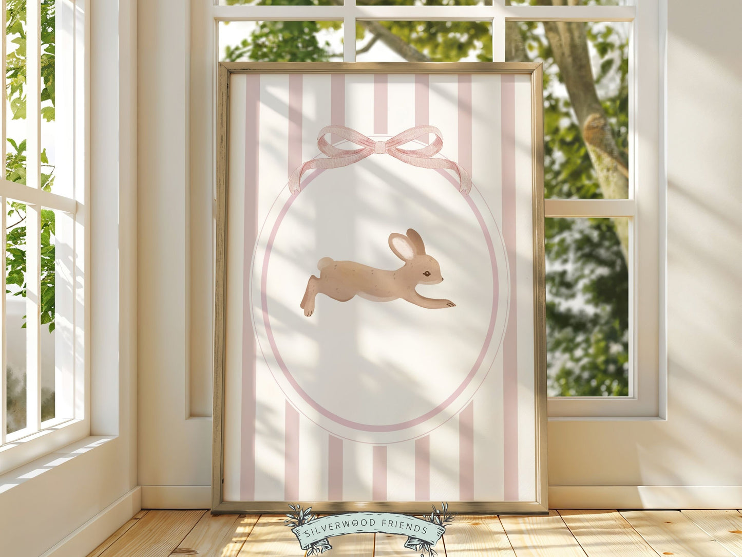 Bunny Nursery Print Set of 2, Bunny Rabbit Nursery Wall Art, Baby Girl Woodland Nursery Decor, Baby Girl Floral Bunny Nursery Digital Print