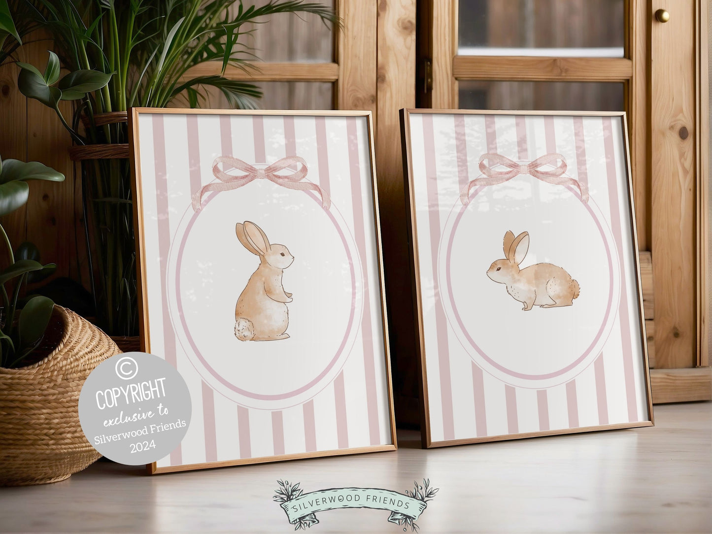 Baby Girl Bunny Nursery Prints, Bunny Rabbit Nursery Wall Art, Baby Girl Woodland Nursery Decor, Girls Pink Bedroom Wall Decor Digital Print