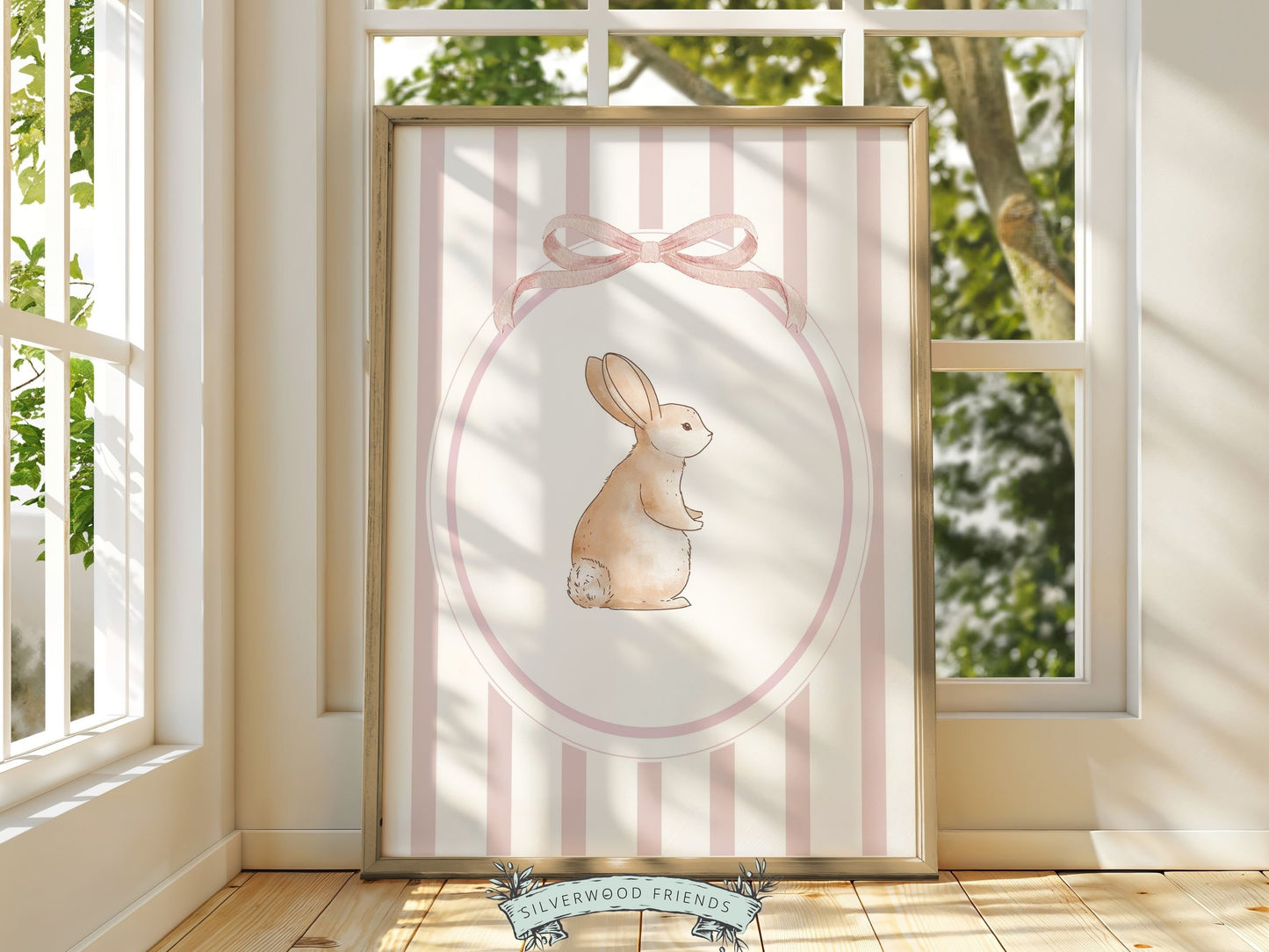Baby Girl Bunny Nursery Prints, Bunny Rabbit Nursery Wall Art, Baby Girl Woodland Nursery Decor, Girls Pink Bedroom Wall Decor Digital Print