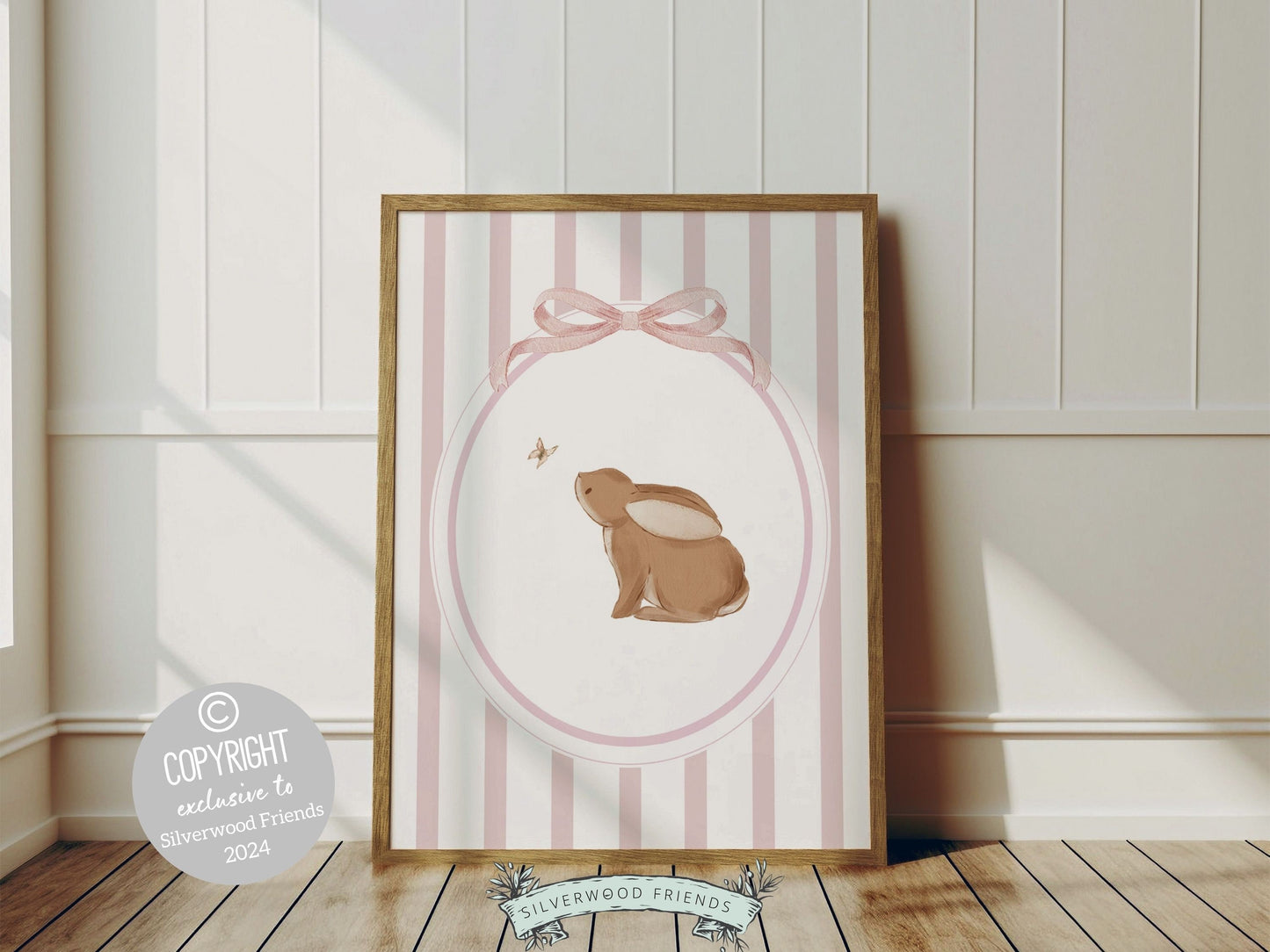 Baby Girl Bunny Nursery Prints, Bunny Rabbit Nursery Wall Art, Baby Girl Woodland Nursery Decor, Girls Pink Bedroom Wall Decor Digital Print