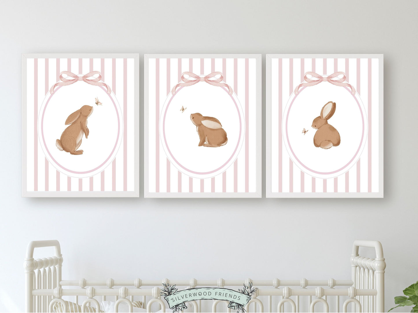 Baby Girl Bunny Nursery Prints, Bunny Rabbit Nursery Wall Art, Baby Girl Woodland Nursery Decor, Girls Pink Bedroom Wall Decor Digital Print