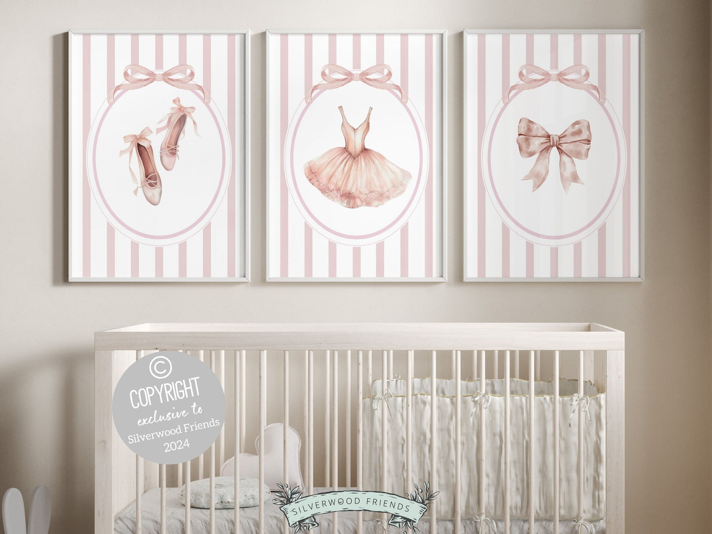 Ballet Prints, Ballerina Nursery Decor, Blush Pink Baby Girl's Ballerina Nursery Wall Art, Newborn Ballet Gift, Ballet Nursery Digital Print