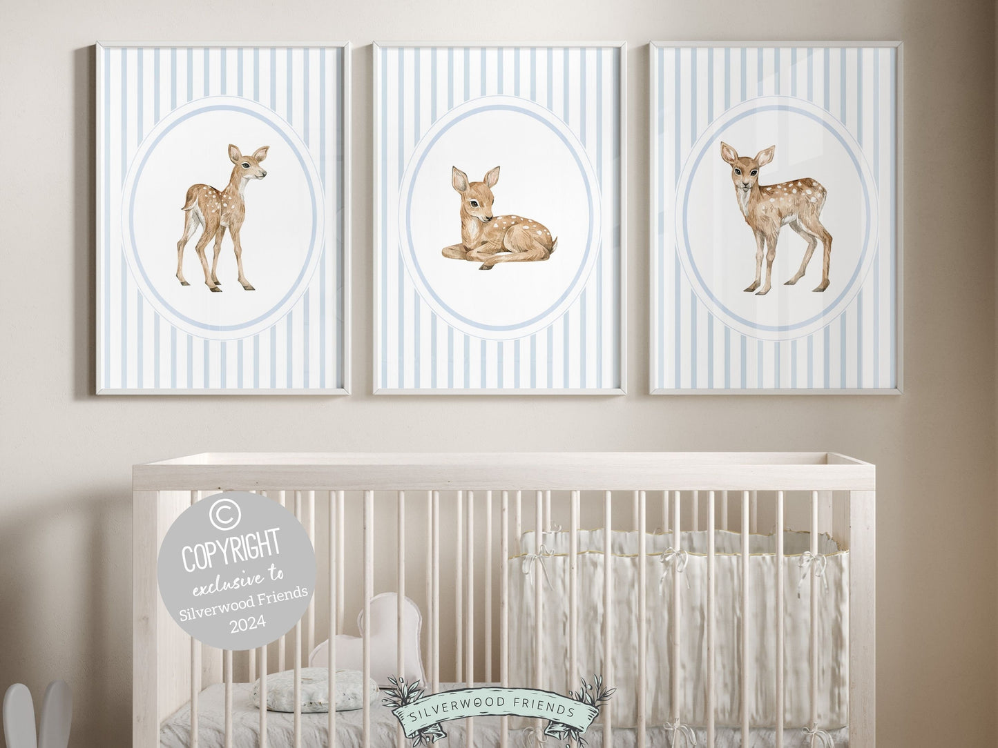 ORIGINAL Baby Deer Nursery Prints, Baby Boy Woodland Deer Nursery Decor, Baby Fawn Nursery Wall Art, Boy Blue Woodland Nursery Digital Print