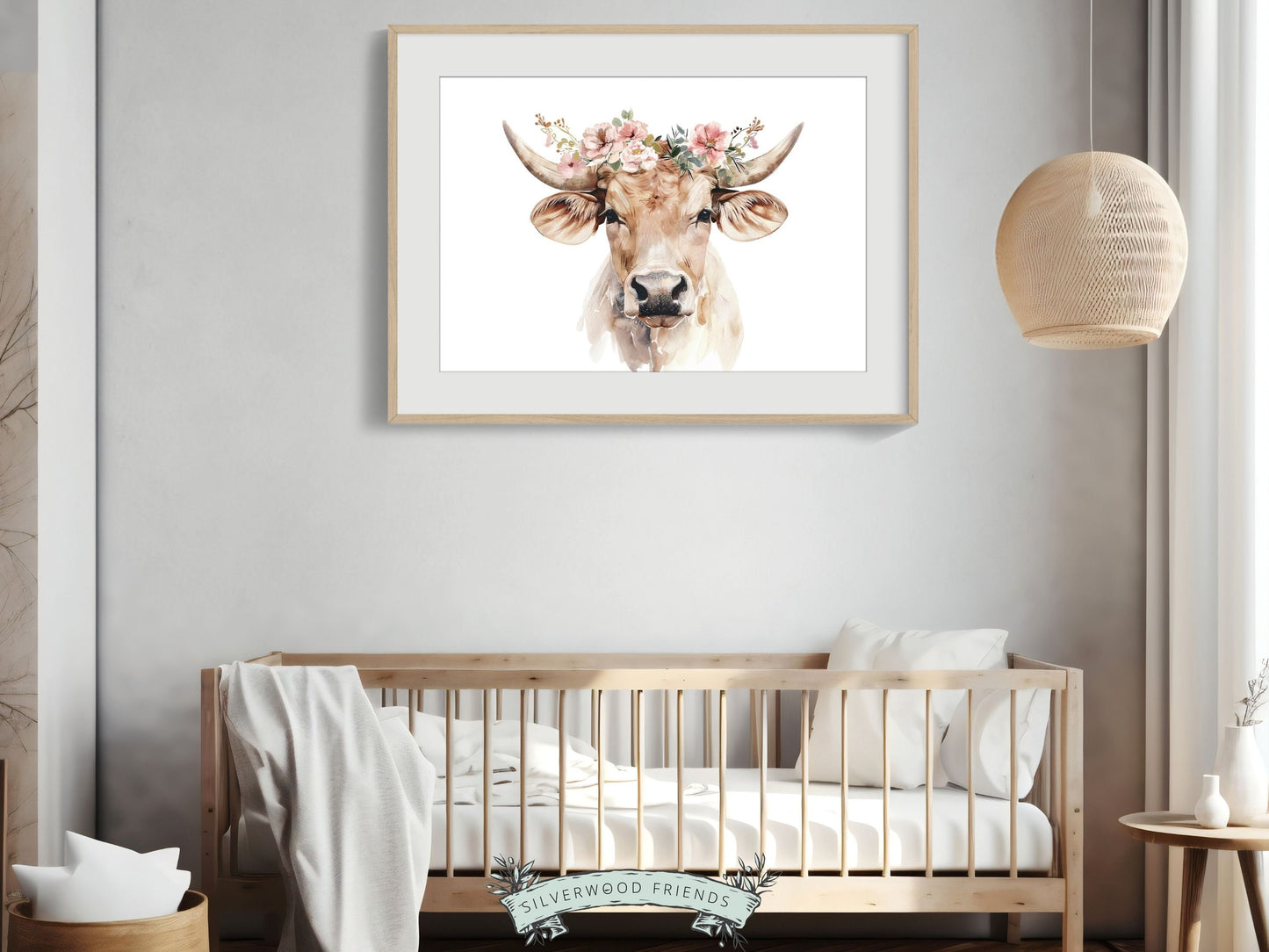 Highland Cow Print, Highland Cow Nursery Decor, Highland Cow Gift Kids Farm Bedroom Wall Decor, Floral Highland Cow Nursery Digital Print