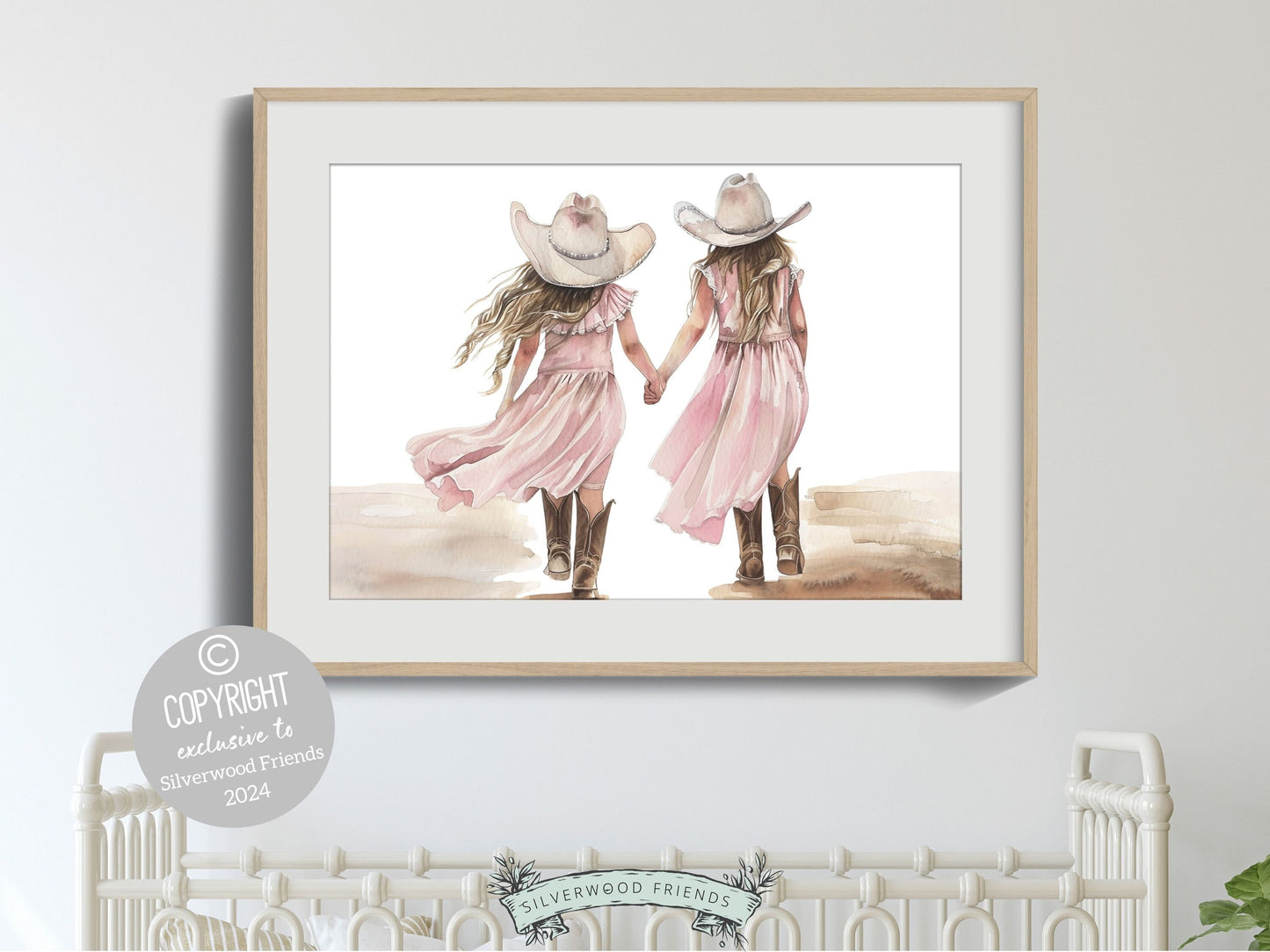 Coastal Cowgirl Nursery Print, Cowgirl Nursery Decor, Baby Girl Western Nursery Decor, Little Cowgirl Sisters Nursery Wall Art Digital Print