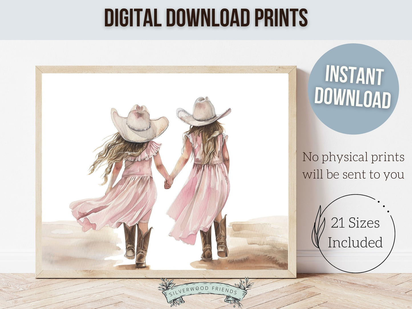 Coastal Cowgirl Nursery Print, Cowgirl Nursery Decor, Baby Girl Western Nursery Decor, Little Cowgirl Sisters Nursery Wall Art Digital Print