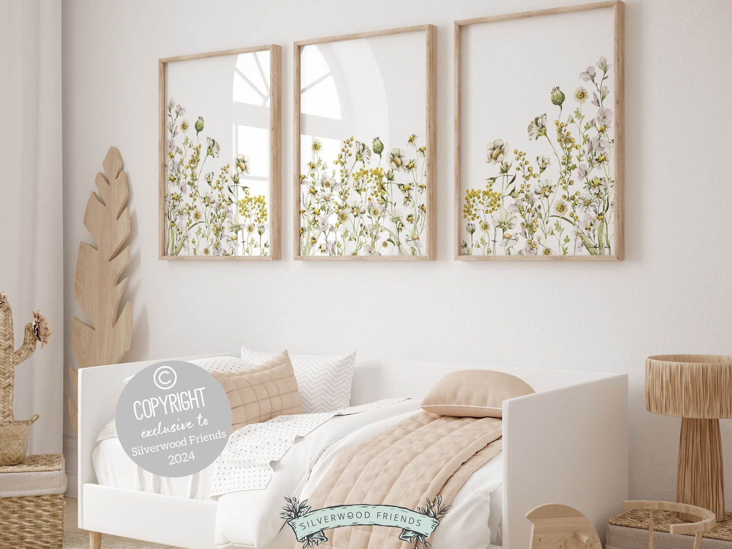 Wildflower Nursery Print, Wildflower Nursery Decor, Boho Nursery Wall Art, Yellow Meadow Flower Print Botanical Floral Nursery Digital Print