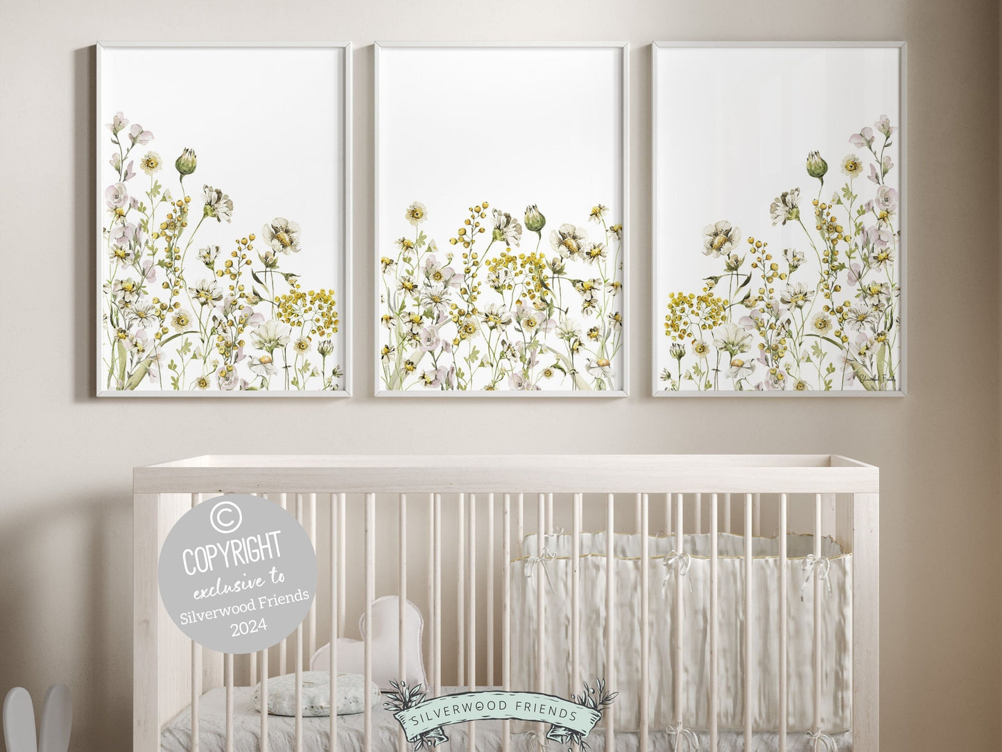 Wildflower Nursery Print, Wildflower Nursery Decor, Boho Nursery Wall Art, Yellow Meadow Flower Print Botanical Floral Nursery Digital Print