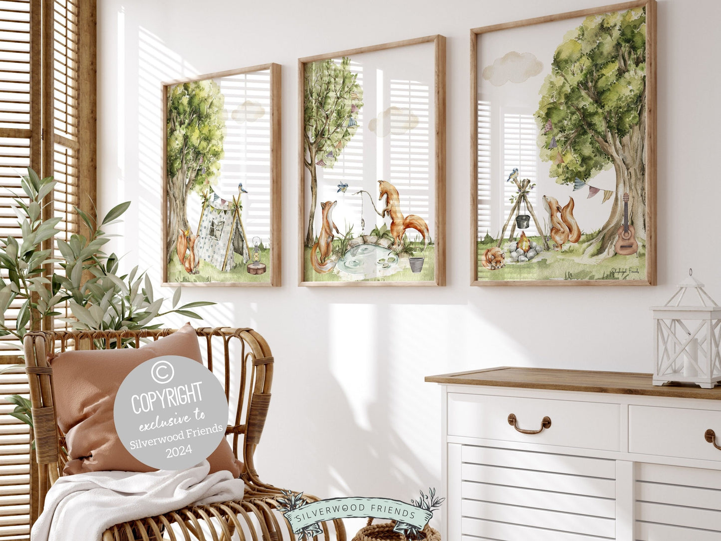Camping Animal Nursery Prints, Woodland Fishing Nursery Decor, Fox Nursery Wall Art, Nature Nursery Picture Forest Fox Nursery Digital Print