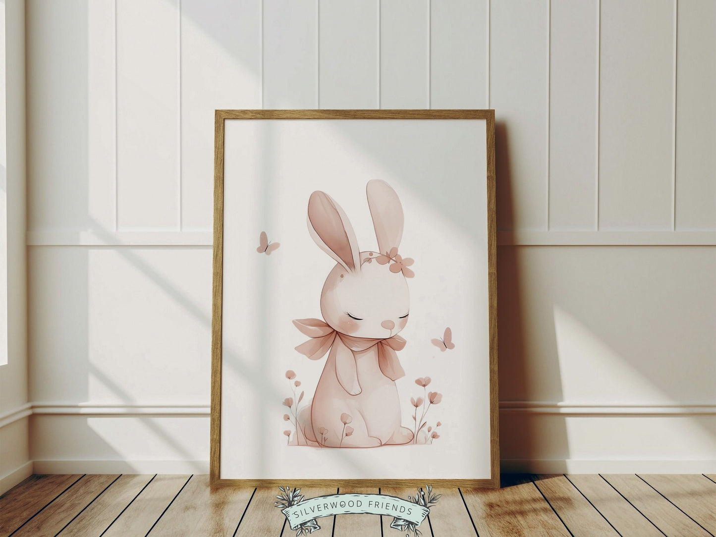 Bunny Nursery Prints, Floral Bunny Nursery Wall Art, Wildflower Nursery Decor, Girls Nursery Prints, Blush Pink Bunny Nursery Digital Prints