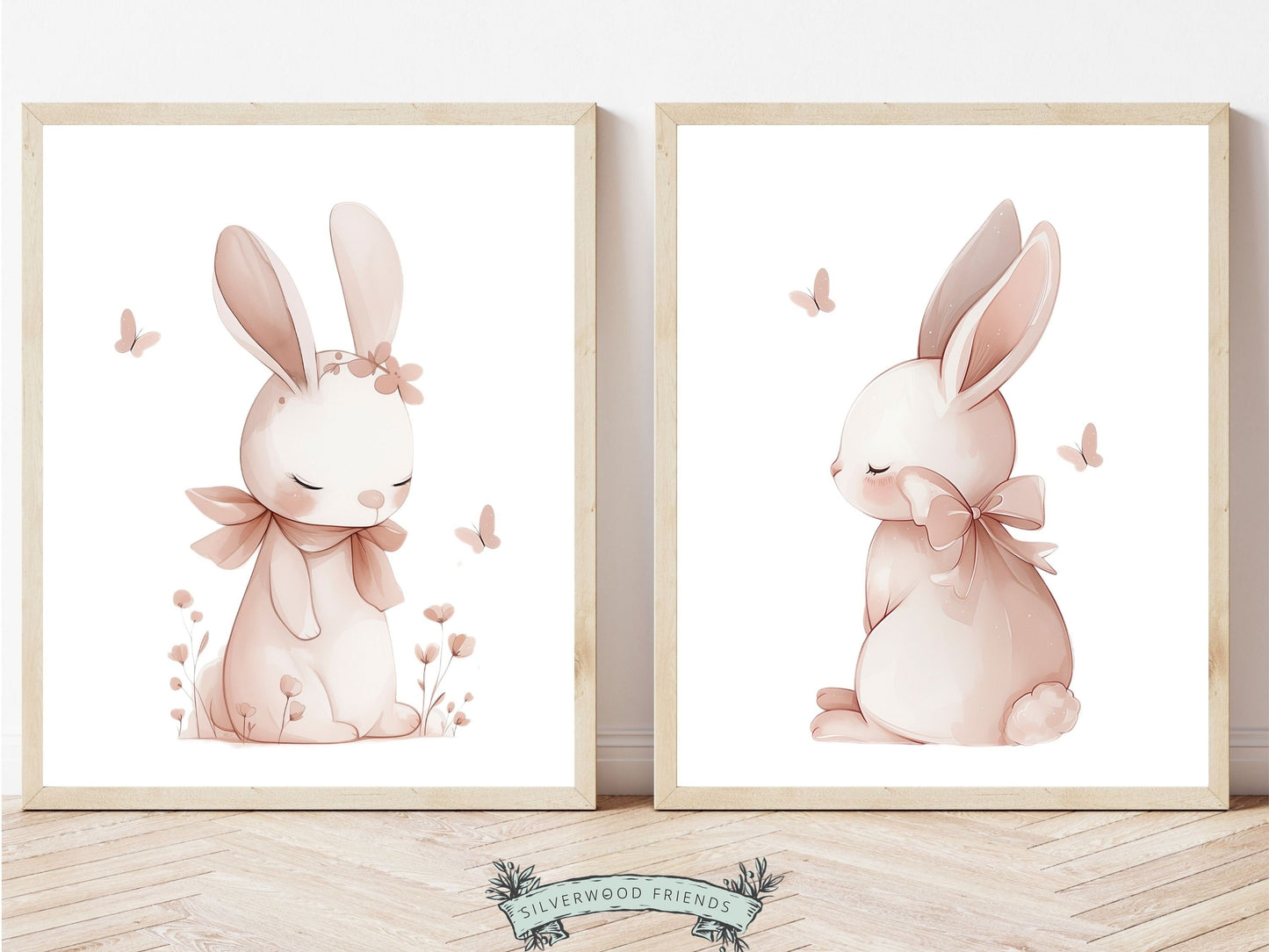 Bunny Nursery Prints, Floral Bunny Nursery Wall Art, Wildflower Nursery Decor, Girls Nursery Prints, Blush Pink Bunny Nursery Digital Prints