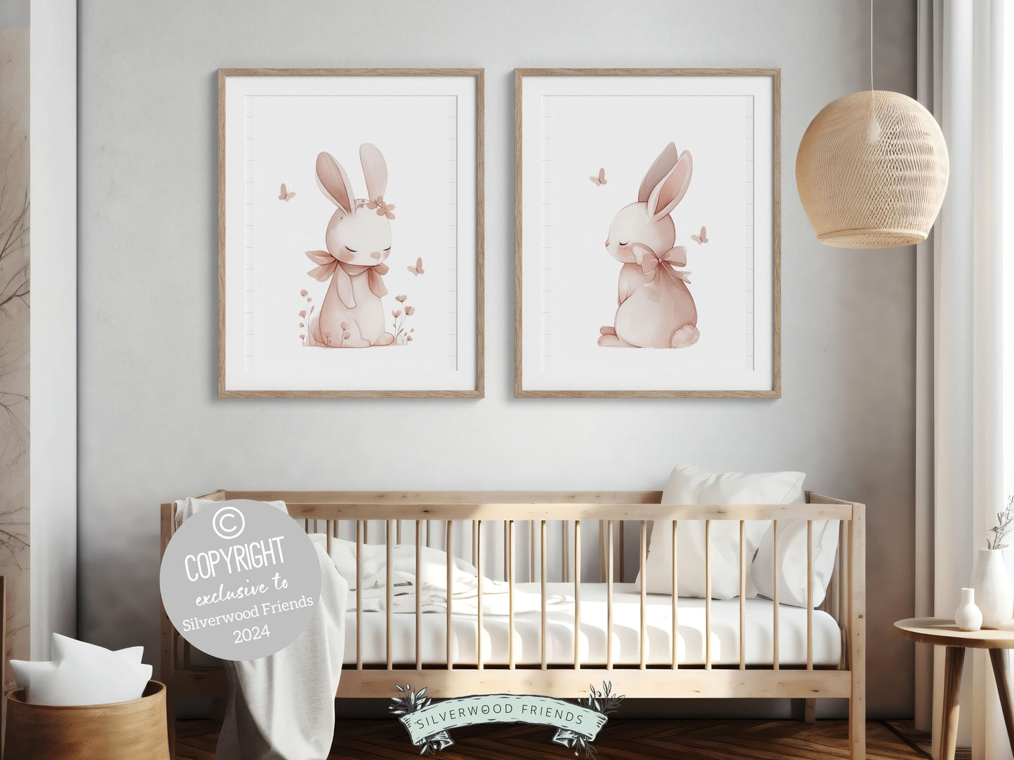 Bunny Nursery Prints, Floral Bunny Nursery Wall Art, Wildflower Nursery Decor, Girls Nursery Prints, Blush Pink Bunny Nursery Digital Prints