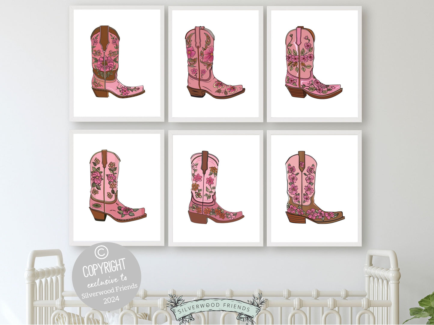 Pink Cowgirl Boot Prints, Girls Pink Cowgirl Nursery Decor, Baby Girl Western Nursery Decor, Baby Girl Horse Nursery Wall Art Digital Prints