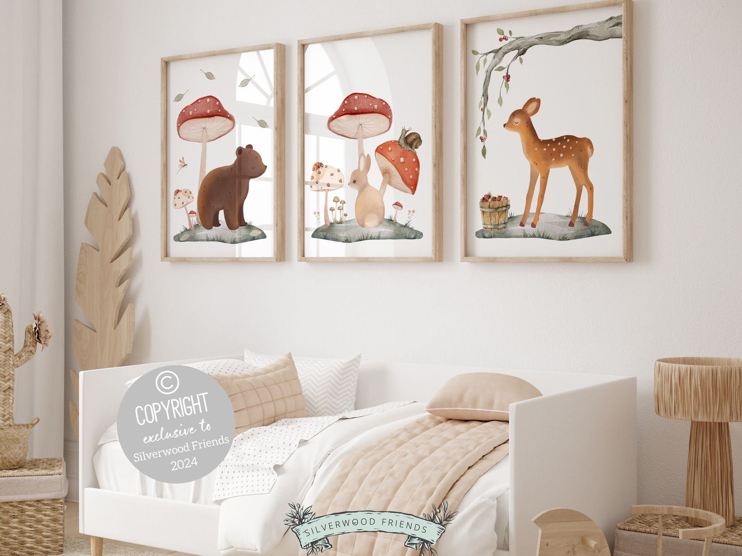 Woodland Mushroom Nursery Print Gift For Kids Woodland Mushroom Nursery Decor, Boho Kids Room Wall Decor Nature Nursery Theme Digital Prints