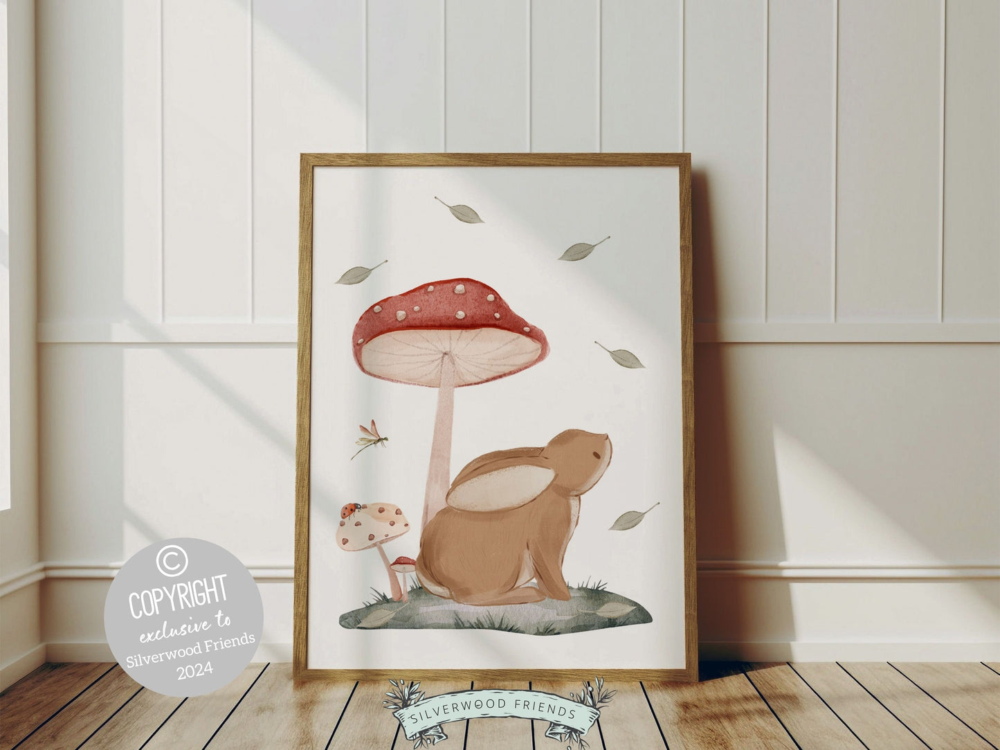 Woodland Bunny Mushroom Nursery Print, Woodland Bunny Mushroom Nursery Decor, Boho Kids Room Wall Decor Nature Nursery Theme Digital Prints