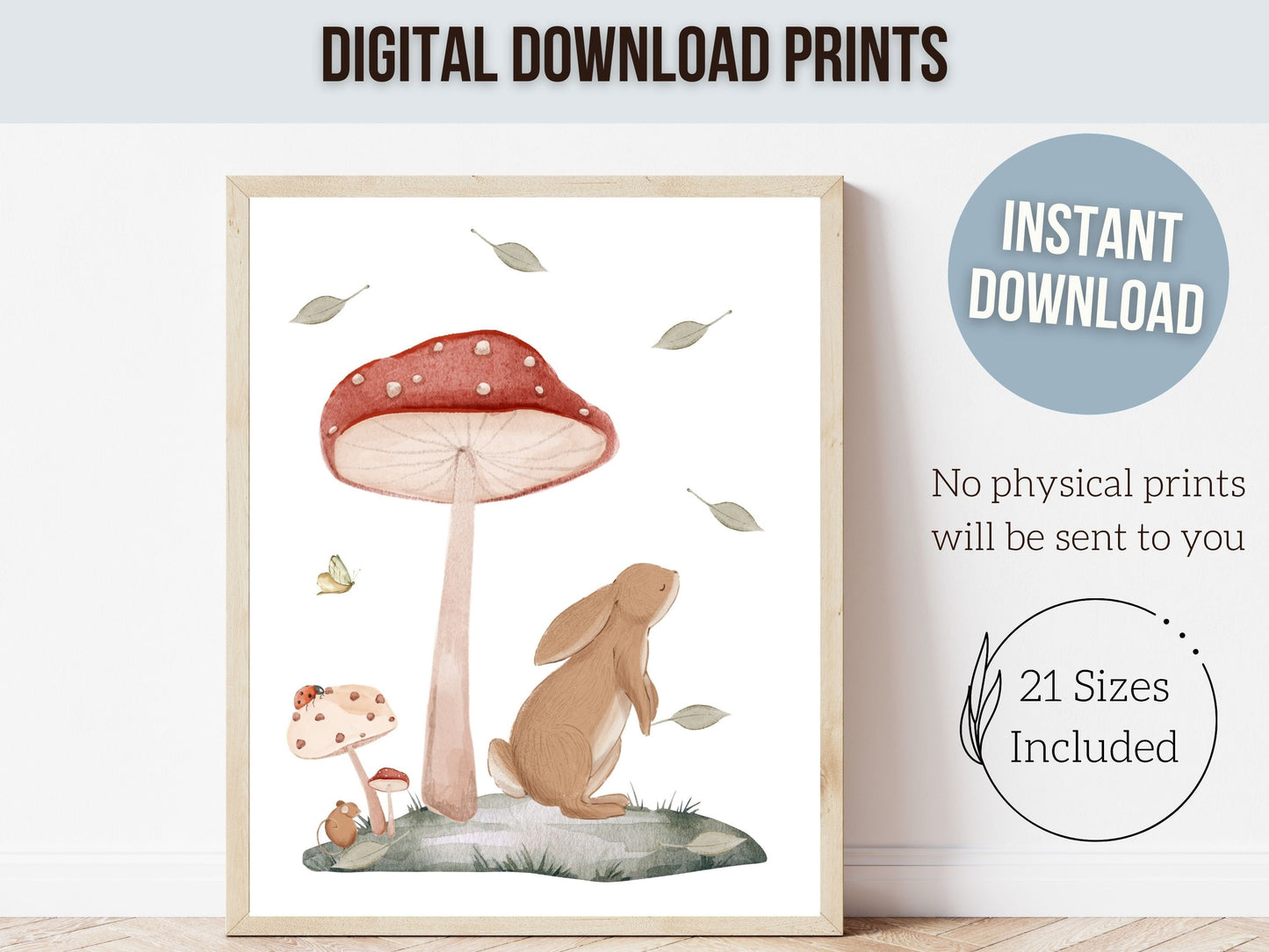 Woodland Mushroom Nursery Print, Woodland Mushroom Nursery Decor, Enchanted Forest Nature Nursery Bear Bunny Deer Fawn Nursery Digital Print