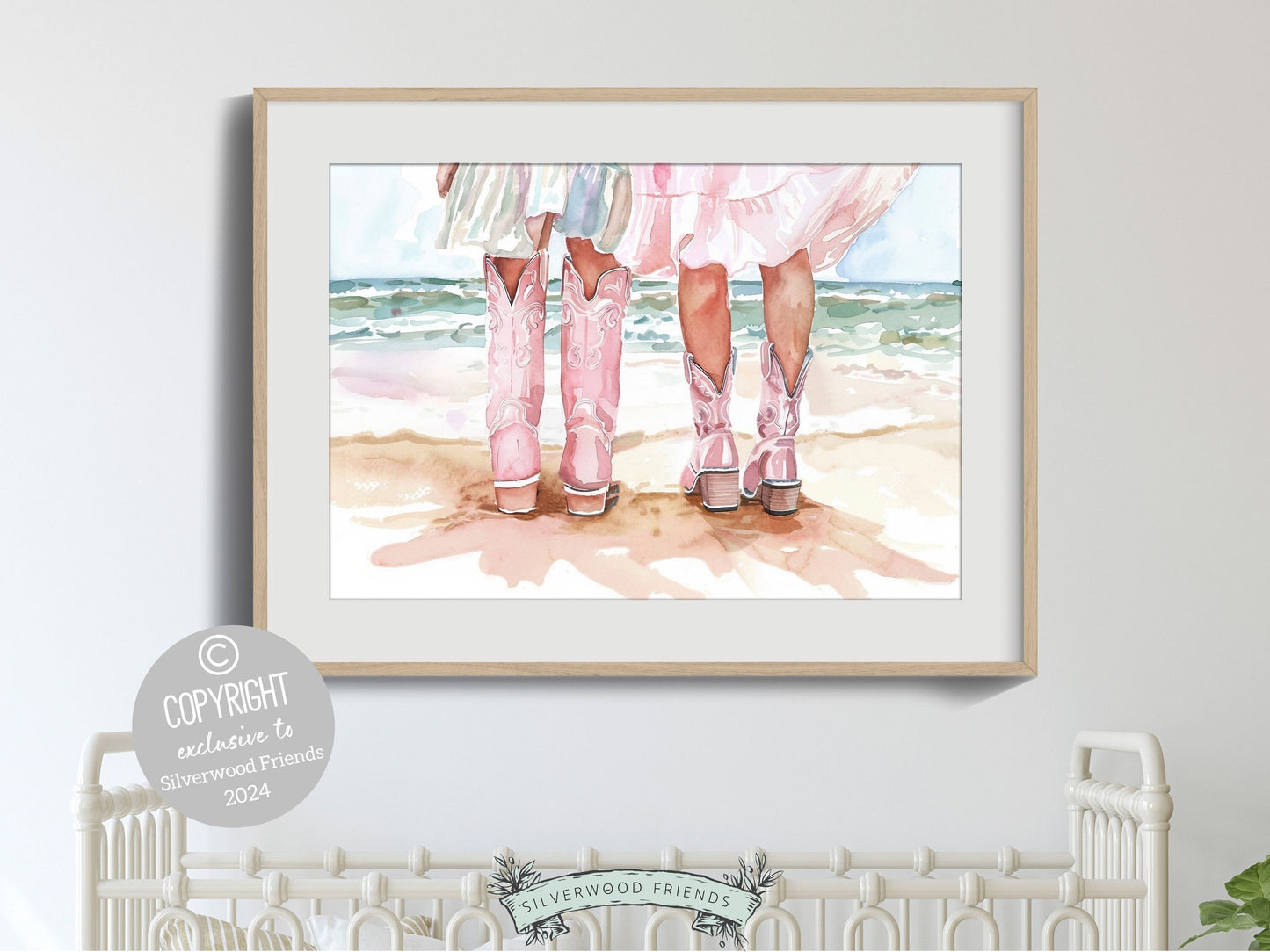 Coastal Cowgirl Nursery Print, Baby Girl Cowgirl Western Nursery Decor, Trendy Pink Cowgirl Boots, Girly Tween Room Wall Decor Digital Print