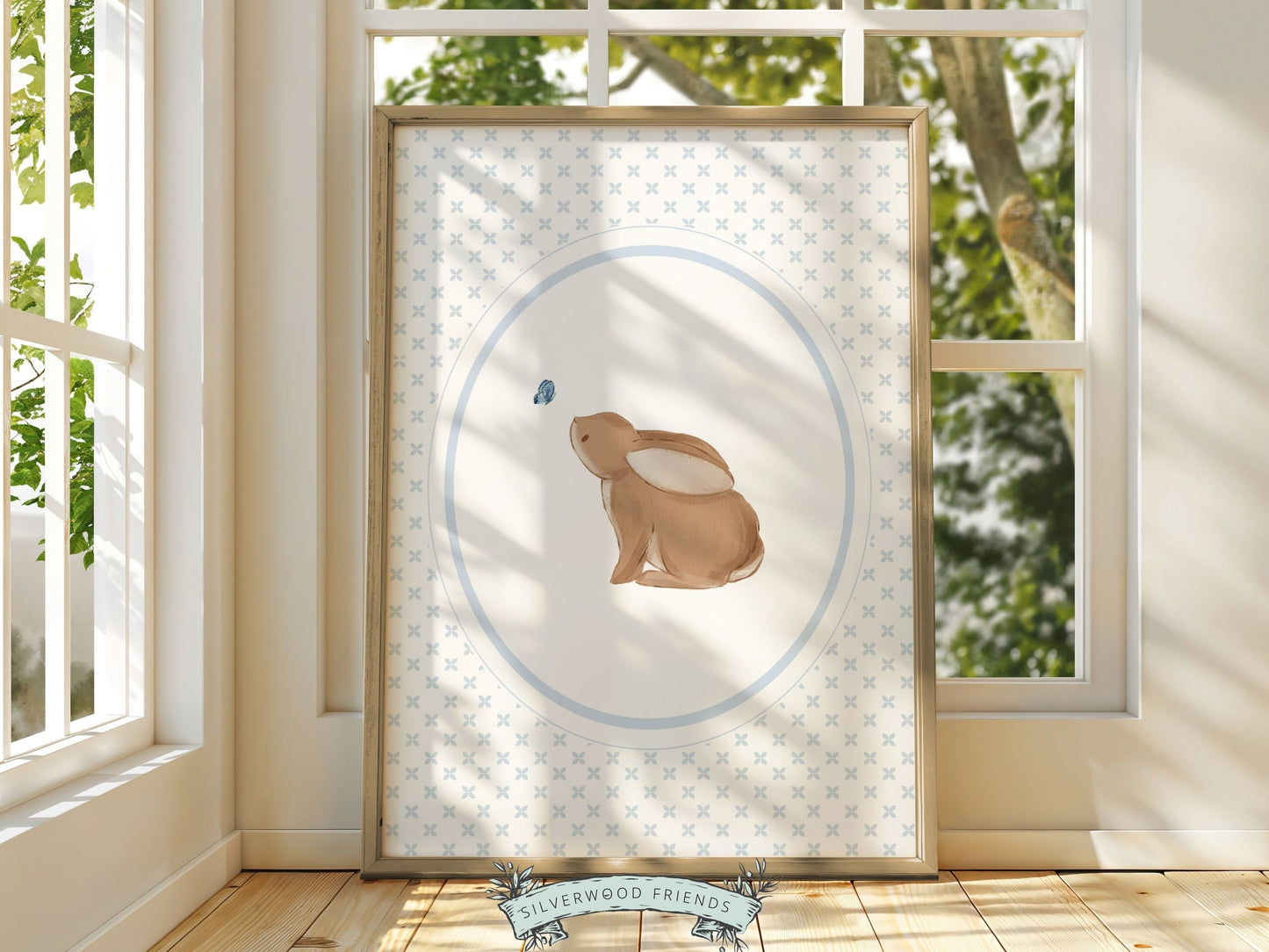 Bunny Nursery Prints, Woodland Bunny Nursery Decor, Bunny Rabbit Nursery Wall Art, Kids Room Wall Decor Neutral Nature Nursery Digital Print