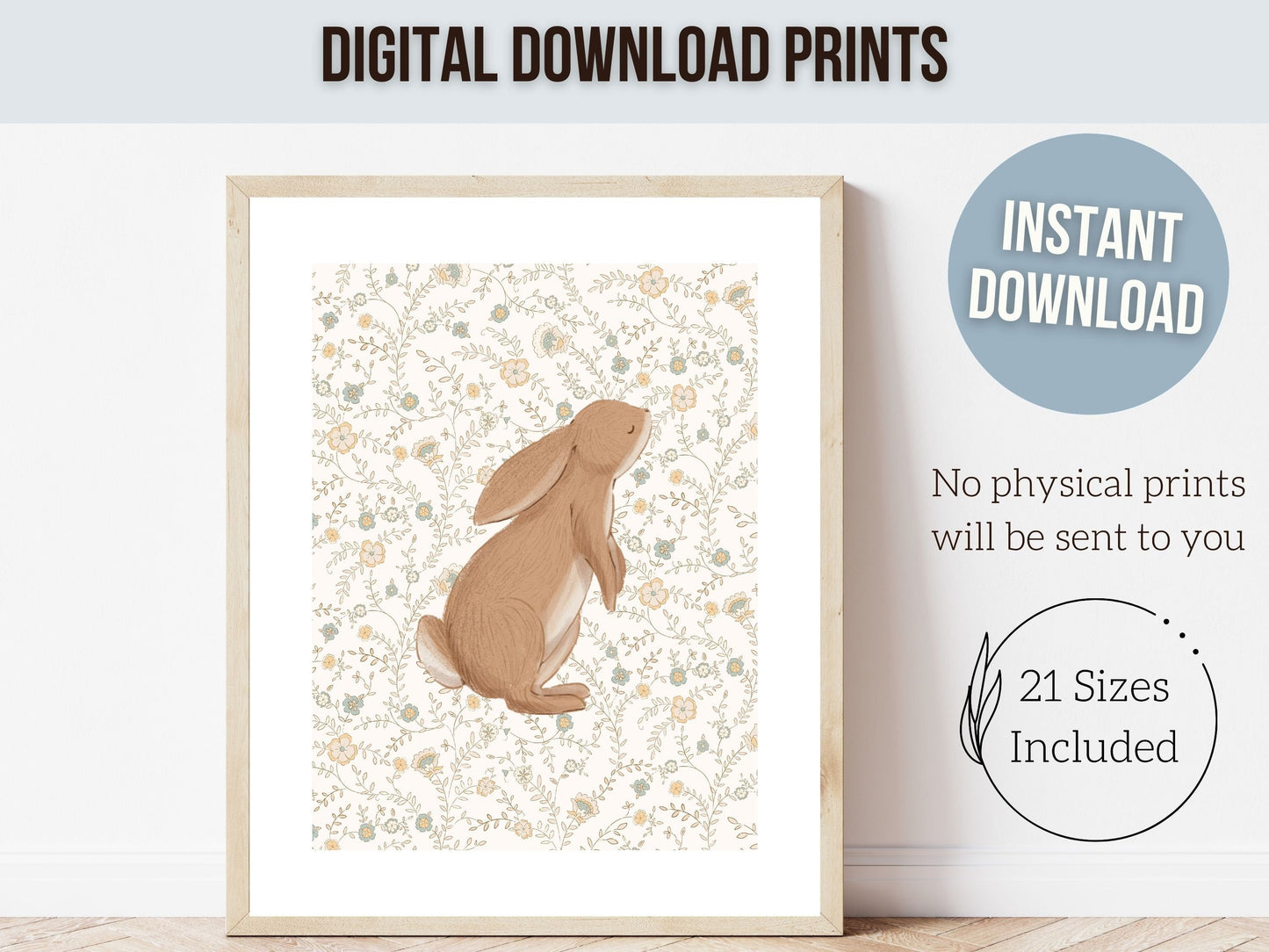 Bunny Nursery Print Set, Woodland Wildflower Bunny Nursery Decor, Floral Bunny Nursery Wall Art Printable Bunnies Wall Decor Digital Print