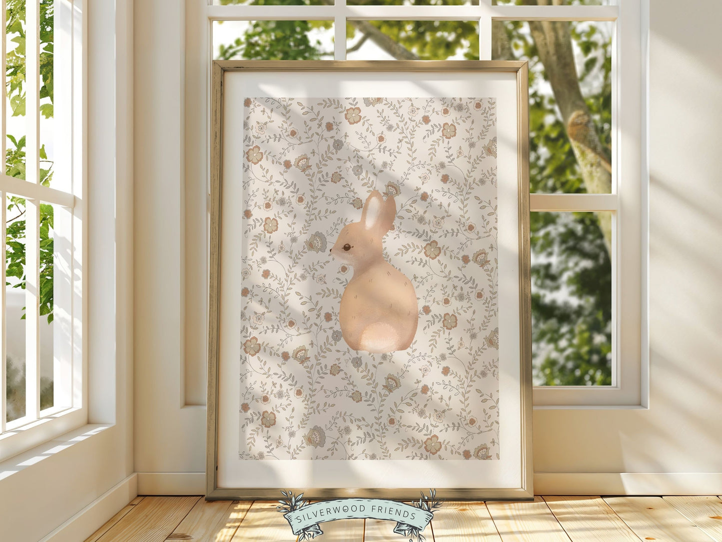 Bunny Nursery Print Set, Woodland Wildflower Bunny Nursery Decor, Floral Bunny Nursery Wall Art Printable Bunnies Wall Decor Digital Print