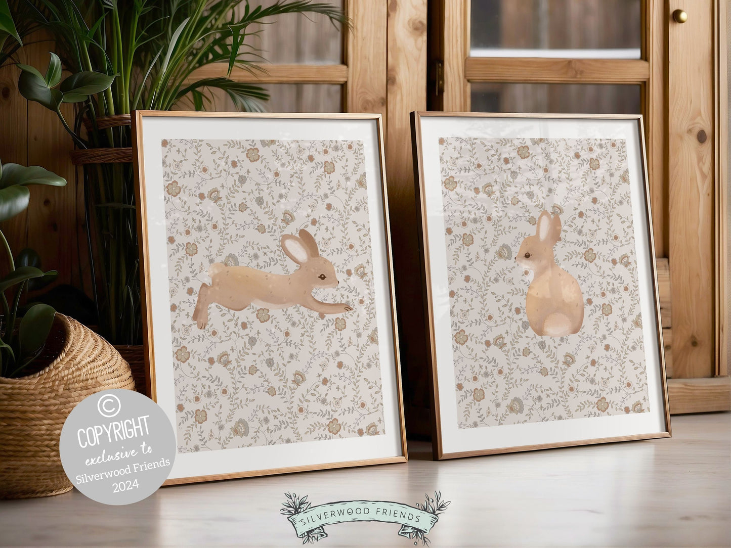 Bunny Nursery Print Set, Woodland Wildflower Bunny Nursery Decor, Floral Bunny Nursery Wall Art Printable Bunnies Wall Decor Digital Print