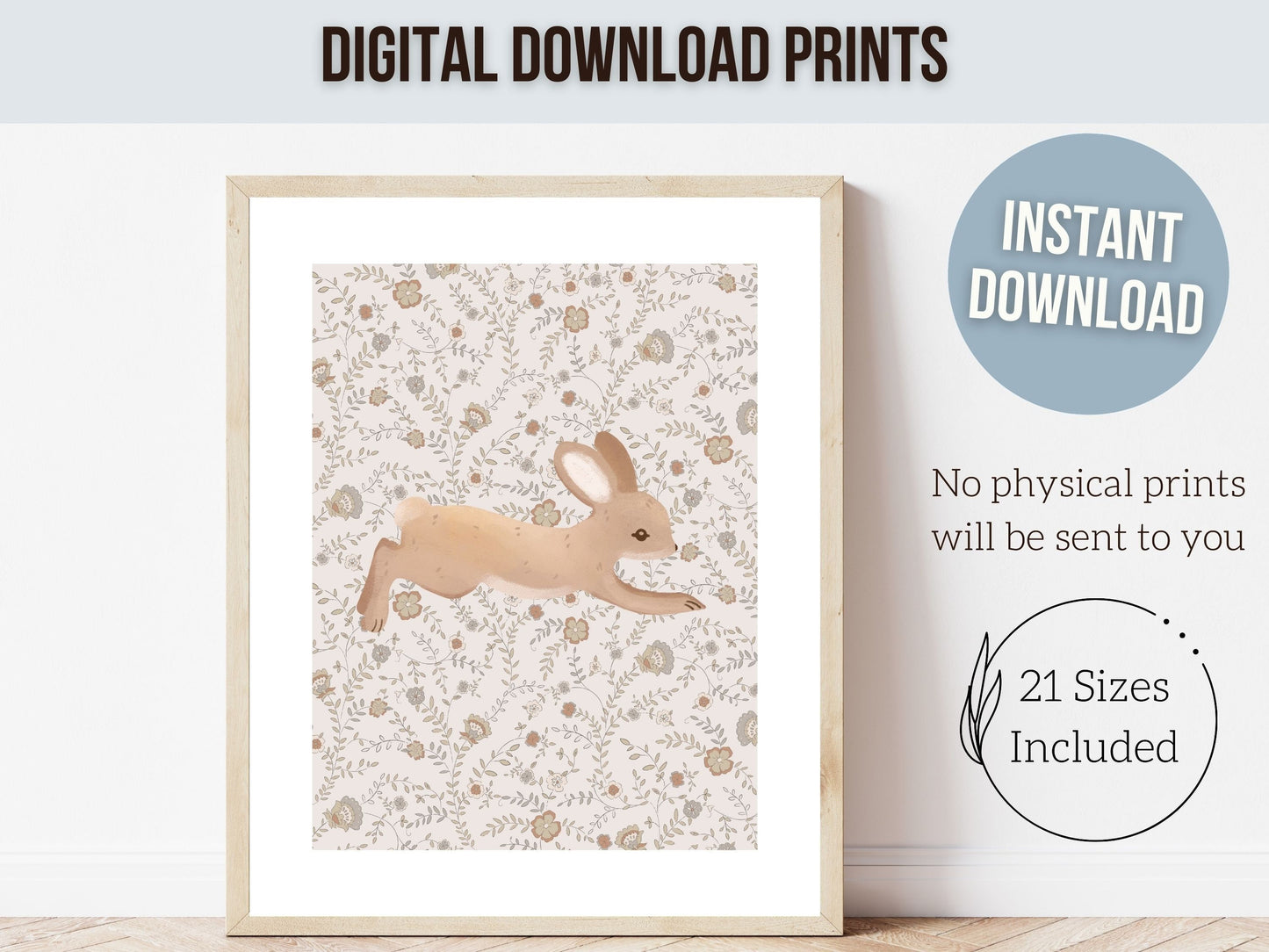 Bunny Nursery Print Set, Woodland Wildflower Bunny Nursery Decor, Floral Bunny Nursery Wall Art Printable Bunnies Wall Decor Digital Print