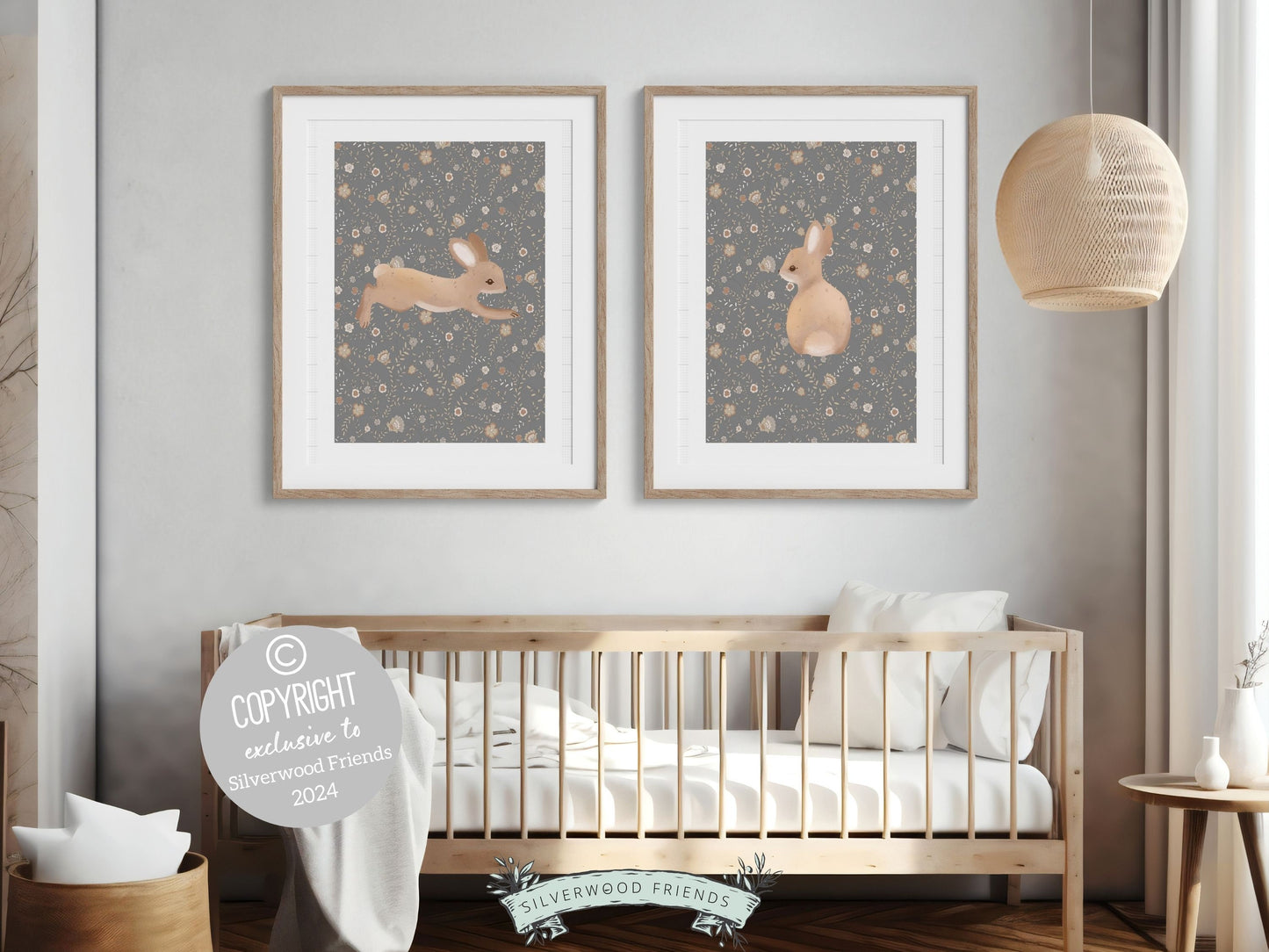 Bunny Nursery Print Set, Woodland Wildflower Bunny Nursery Decor, Floral Bunny Nursery Wall Art Printable Bunnies Wall Decor Digital Print